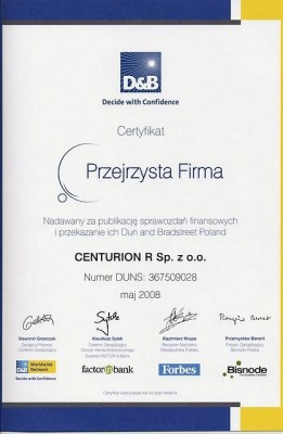 Certyfikat Przejrzysta Firma - Centurion